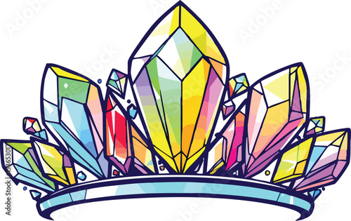 Vibrant and colorful geometric crown design with sparkling crystal gemstones for creative projects.