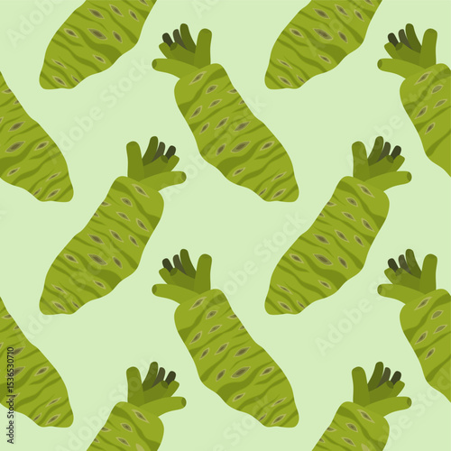 japanese wasabi root flat design seamless pattern vector illustration. Japan Spices Vector Seamless Pattern