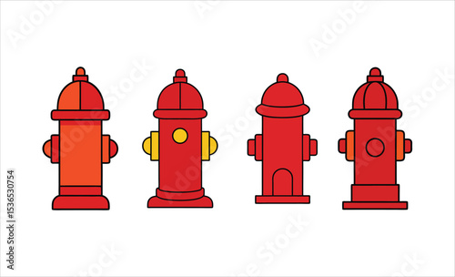 A set of fire hydrant colorful vector art illustration