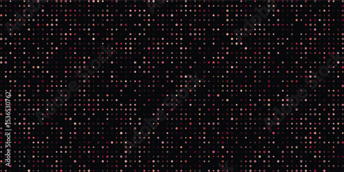 Abstract geometric pattern composed of irregularly placed dots in shades of pink and purple creating a repeating mosaic texture on a black background.