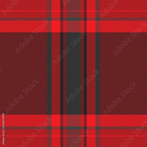 Repeating background vector pattern, interior seamless fabric plaid. Canvas check textile tartan texture in red and black colors.