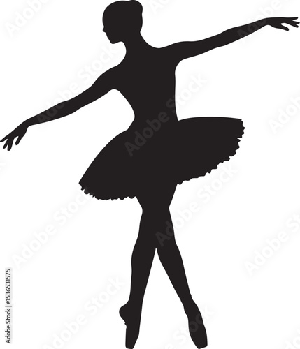Ballerina Silhouette - Graceful Dancer Pointe Pose Vector