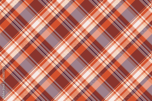 Girly tartan vector texture, grungy check textile seamless. Thin plaid fabric background pattern in red and pastel colors.