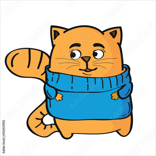 Adorable Cartoon Cat in a Cozy Blue Sweater
