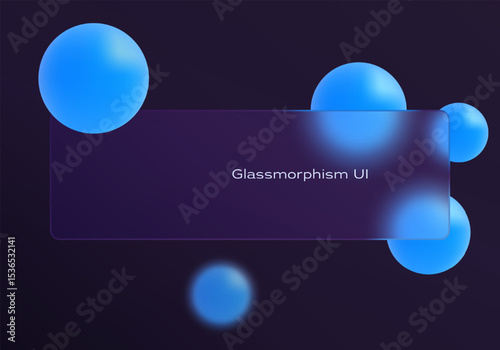 Dark glass morphism panel with glowing blue spheres