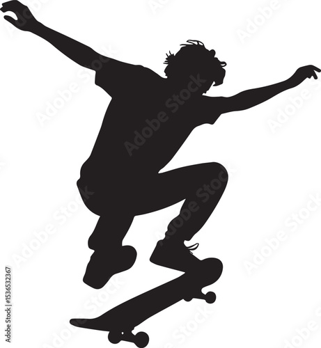 Skateboarder & Guitarist Silhouettes - Dynamic Action Sports & Music Vector Set

