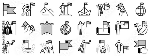 Icons in two tones about mission. Business concepts