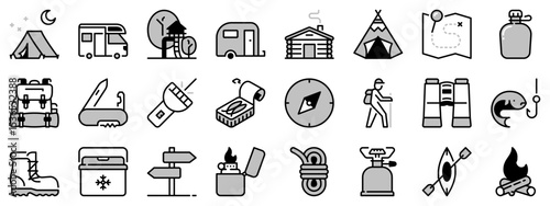 Icons in two tones about outdoor - camping