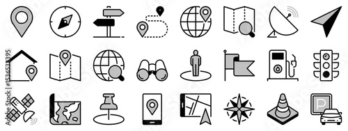 Icons in two tones about navigation. Technology concept.