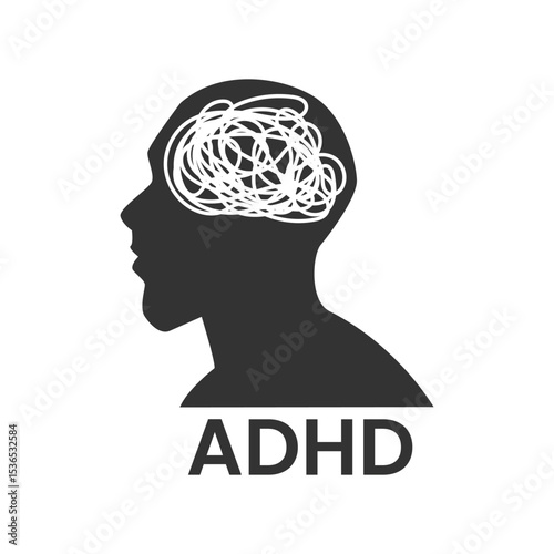 ADHD concept with head silhouette. Vector.