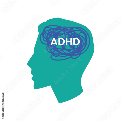 ADHD concept with man head. Vector illustration