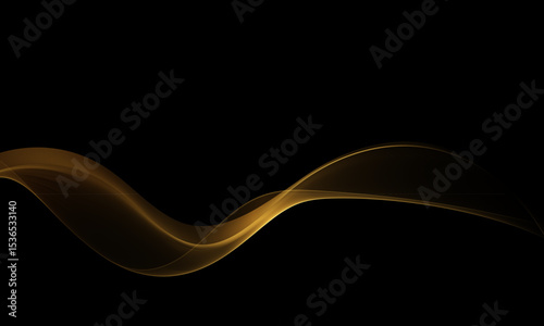 Golden abstract neon wave on black background