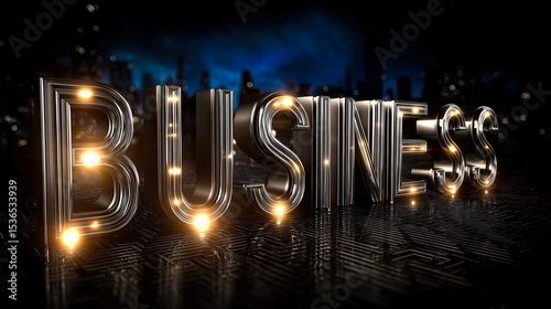 A large, illuminated 3D text for a business,