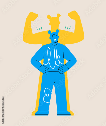 Confident woman with power and strength in spirit. Self-confidence and motivation concept. Colorful vector illustration