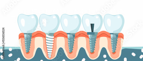Illustration of the dental implant process, useful in medical articles and dental education materials.