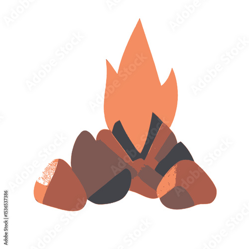 Cozy Campfire Illustration with Stylized Flames and Rocks