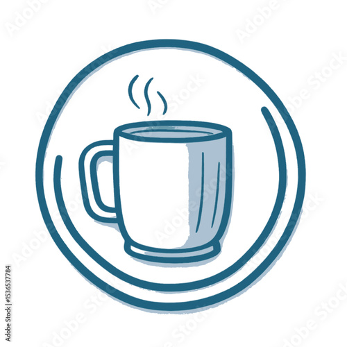 Cozy Hand-Drawn Coffee Cup Illustration on Circular Background