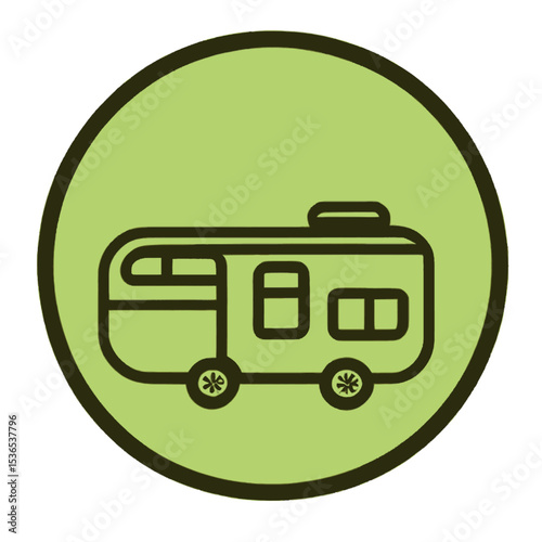 Iconic Illustration of a Simple Camping Trailer on a Green Background