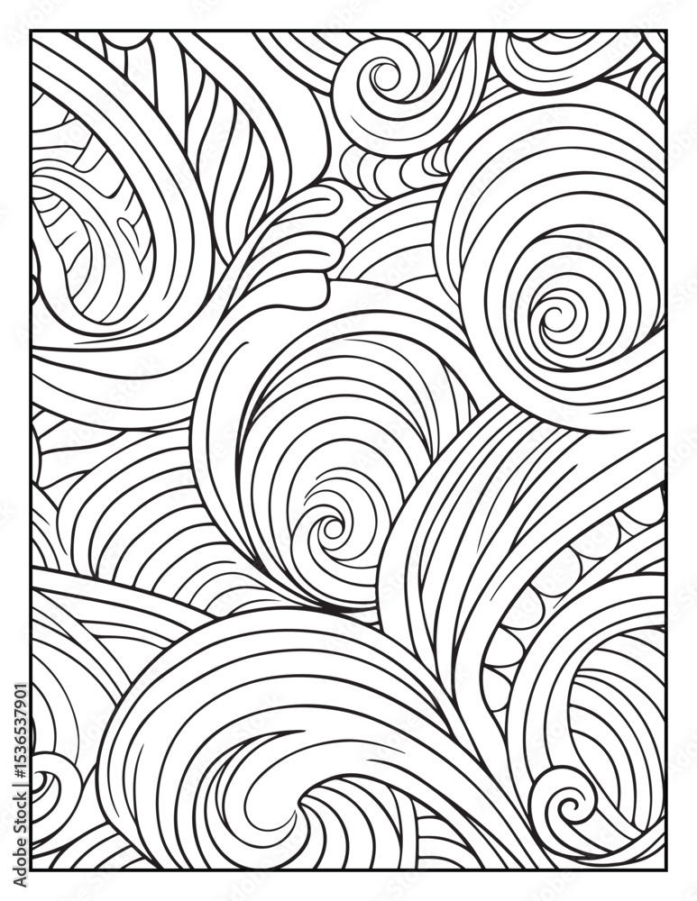 Fototapeta premium seamless pattern with abstract lines, Mindful Patterns Coloring Pages For Adults & Teens, black and white, line art Victor illustration, bold and easy coloring page, bold & easy coloring book