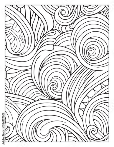 seamless pattern with abstract lines, Mindful Patterns Coloring Pages For Adults & Teens, black and white, line art Victor illustration, bold and easy coloring page, bold & easy coloring book