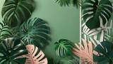 3D Paper Tropical Leaves Jungle Banner - 3