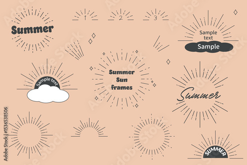 太陽のあしらいとSummerの文字　夏のデザインのスタイリッシュなあしらい