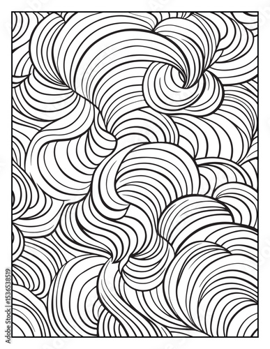 seamless pattern with abstract lines, Mindful Patterns Coloring Pages For Adults & Teens, black and white, line art Victor illustration, bold and easy coloring page, bold & easy coloring book