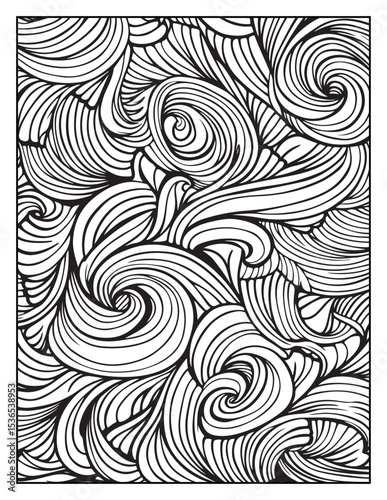 seamless pattern with abstract lines, Mindful Patterns Coloring Pages For Adults & Teens, black and white, line art Victor illustration, bold and easy coloring page, bold & easy coloring book