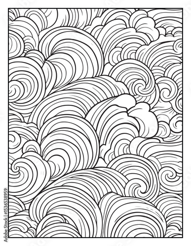 seamless pattern with abstract lines, Mindful Patterns Coloring Pages For Adults & Teens, black and white, line art Victor illustration, bold and easy coloring page, bold & easy coloring book