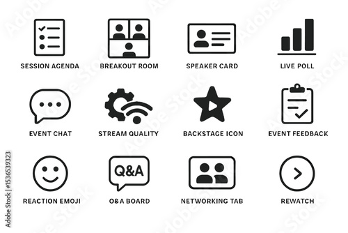 Virtual event icons: agenda, networking, polling, feedback, and more