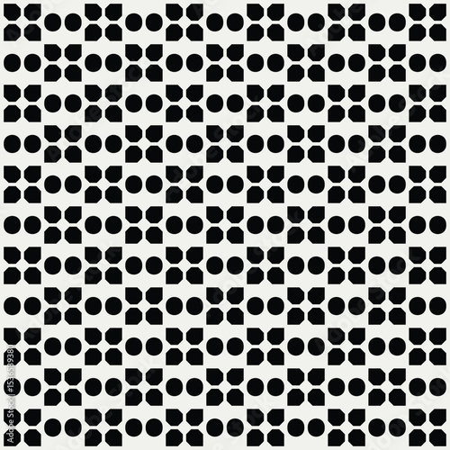 Seamless florals and circles vector pattern in black and white. Graphical illustration for a unique wall decor, textiles and interior design.