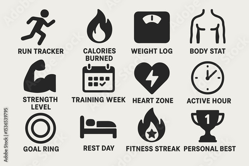 Fitness app icons collection for tracking and health monitoring