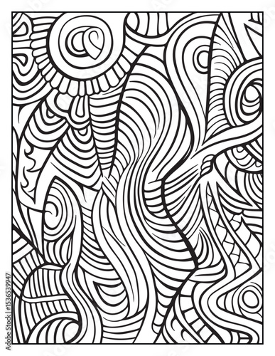 seamless pattern with abstract lines, Mindful Patterns Coloring Pages For Adults & Teens, black and white, line art Victor illustration, bold and easy coloring page, bold & easy coloring book