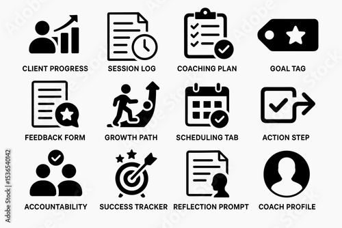 Icons depicting coaching tools and progress tracking elements