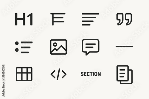 Minimalist icon set featuring text, image, chat, and coding symbols