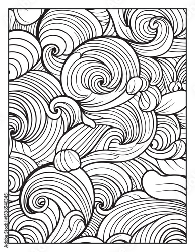 seamless pattern with abstract lines, Mindful Patterns Coloring Pages For Adults & Teens, black and white, line art Victor illustration, bold and easy coloring page, bold & easy coloring book