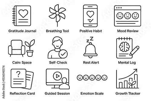 Wellness apps: gratitude, breathing, positive habits, mood tracking tools