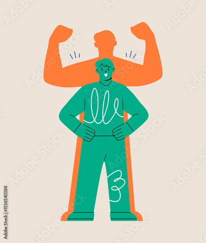 Confident man with power and strength in spirit. Self-confidence and motivation concept. Colorful vector illustration