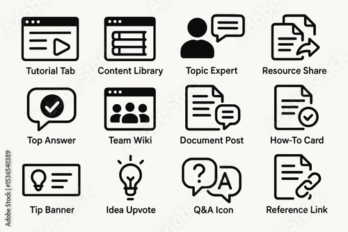 Icon set for educational resources and collaboration tools