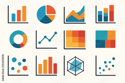 Colorful graphs and charts collection for data analysis and visualization