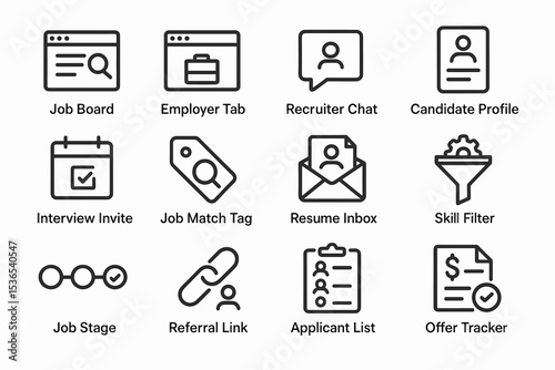 Job recruitment icons for digital platforms and human resource management
