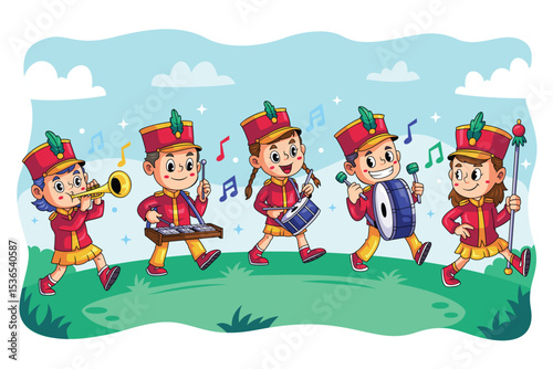 Cheerful Kids Marching Band Performance