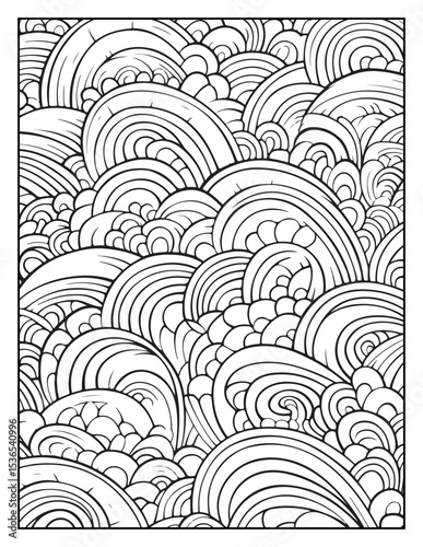 seamless pattern with abstract lines, Mindful Patterns Coloring Pages For Adults & Teens, black and white, line art Victor illustration, bold and easy coloring page, bold & easy coloring book