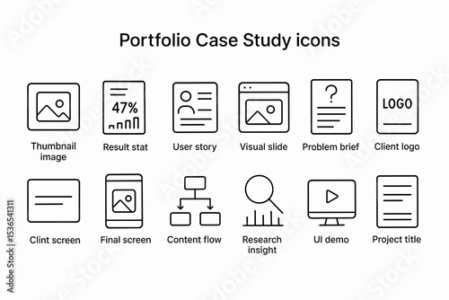 Portfolio case study icons collection for professional presentation