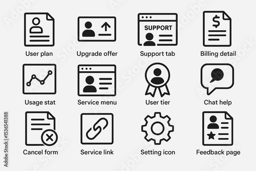 User interface icons set: plans, upgrades, support, billing, and feedback