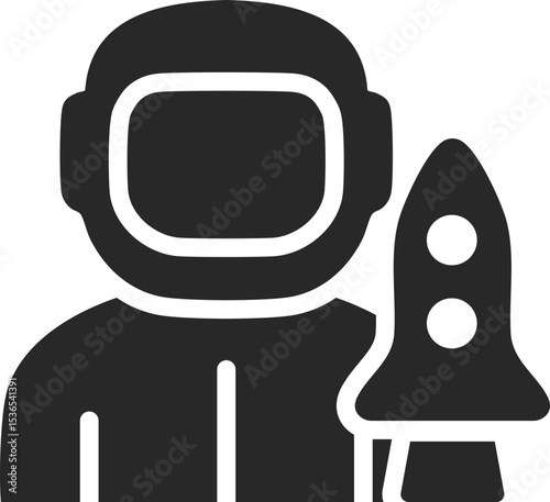Astronaut solid icon used in space exploration, science, and aerospace profession designs.
