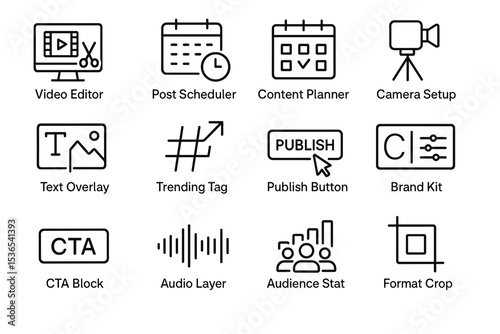 Digital tools icons for video editing and content management