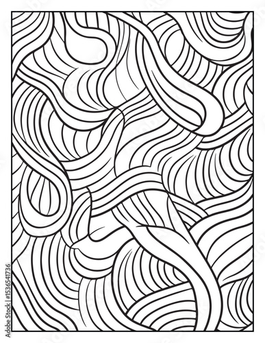 seamless pattern with abstract lines, Mindful Patterns Coloring Pages For Adults & Teens, black and white, line art Victor illustration, bold and easy coloring page, bold & easy coloring book