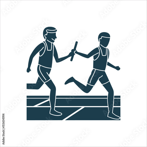 Relay Race Baton Exchange Silhouette, Teamwork, Sports Relay Baton Handoff Two runners exchanging baton