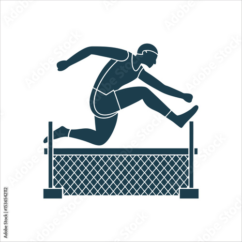 Hurdler Silhouette Clearing Hurdle, Leg Extended Hurdler Clearing Barrier Leg extended over hurdle